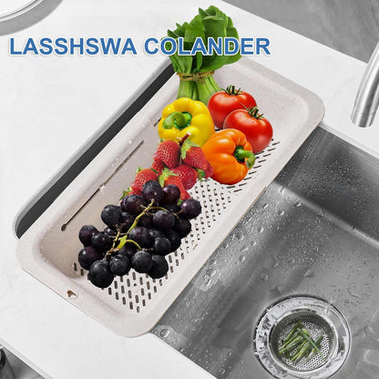 Collapsible Colander for Kitchen, Over the Sink Strainer Basket for Kitchen, Fruit Pasta Food Strainer Expandable Plastic Colander BPA Free (Black)