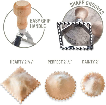Easy Ravioli Maker Cutter Kit | 3 Ravioli Mold Pasta Gift Set + Cookbook | Ravioli Press Guide to Making Ravioli and Stamp Stuffed Pastas like Tortellini + Recipes for Classic Fillings and Sauces