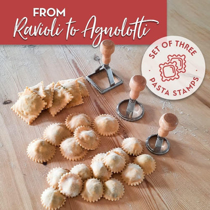 Easy Ravioli Maker Cutter Kit | 3 Ravioli Mold Pasta Gift Set + Cookbook | Ravioli Press Guide to Making Ravioli and Stamp Stuffed Pastas like Tortellini + Recipes for Classic Fillings and Sauces