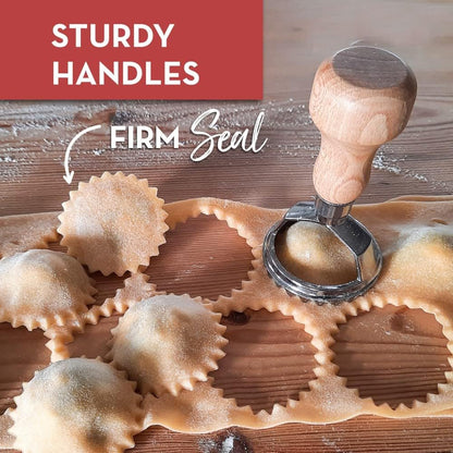 Easy Ravioli Maker Cutter Kit | 3 Ravioli Mold Pasta Gift Set + Cookbook | Ravioli Press Guide to Making Ravioli and Stamp Stuffed Pastas like Tortellini + Recipes for Classic Fillings and Sauces