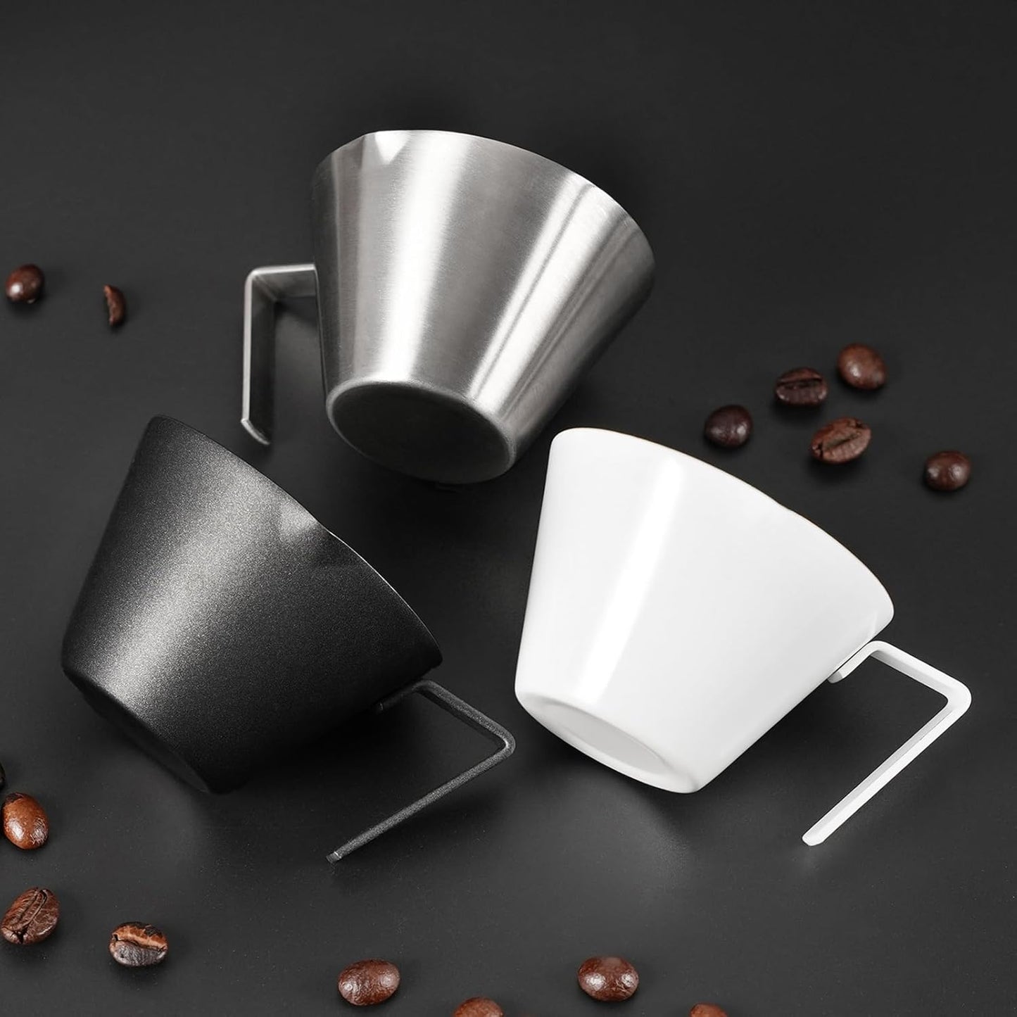 2 Pcs Espresso Cups with Handle, Stainless Steel Espresso Accessories, Double Spout Metal Measuring Cup with Dual Scale, Espresso Shot cup with V-Shaped Mouth, 3.4OZ/100ML(Silver)