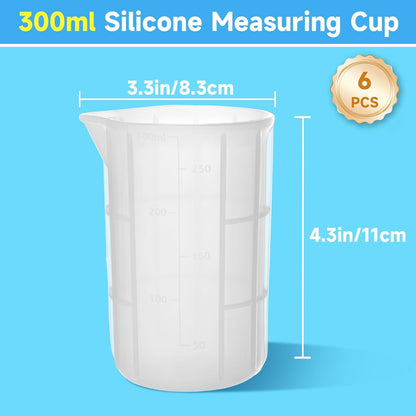 300ml Large Silicone Measuring Cups, 10OZ Reusable Squeeze and Pour Resin Cups for Epoxy, Casting Molds, Slime, Craft Art Projects, Cup Making, Waxing, 6 Packs
