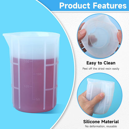 300ml Large Silicone Measuring Cups, 10OZ Reusable Squeeze and Pour Resin Cups for Epoxy, Casting Molds, Slime, Craft Art Projects, Cup Making, Waxing, 6 Packs