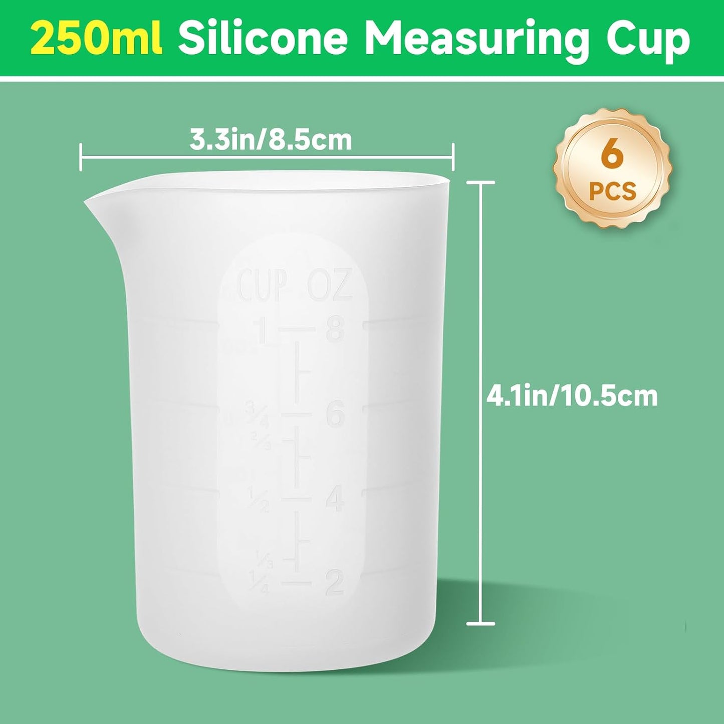300ml Large Silicone Measuring Cups, 10OZ Reusable Squeeze and Pour Resin Cups for Epoxy, Casting Molds, Slime, Craft Art Projects, Cup Making, Waxing, 6 Packs
