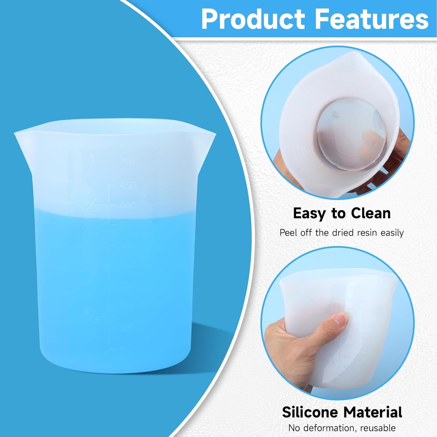 300ml Large Silicone Measuring Cups, 10OZ Reusable Squeeze and Pour Resin Cups for Epoxy, Casting Molds, Slime, Craft Art Projects, Cup Making, Waxing, 6 Packs