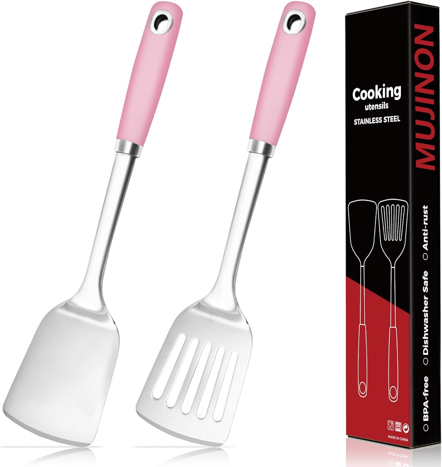 14-in Spatula Set, 18/0 Stianless Steel Heavy Duty Turner & Slotted Spatula, Kitchen Cooking Utensils Set, High Heat Resistant, Grilling Frying Serving Food, Pack of 2