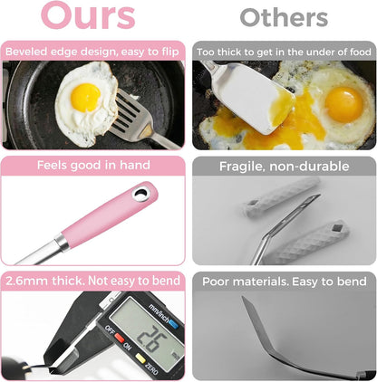 14-in Spatula Set, 18/0 Stianless Steel Heavy Duty Turner & Slotted Spatula, Kitchen Cooking Utensils Set, High Heat Resistant, Grilling Frying Serving Food, Pack of 2