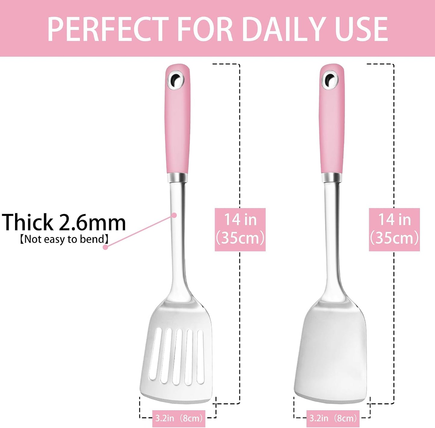 14-in Spatula Set, 18/0 Stianless Steel Heavy Duty Turner & Slotted Spatula, Kitchen Cooking Utensils Set, High Heat Resistant, Grilling Frying Serving Food, Pack of 2