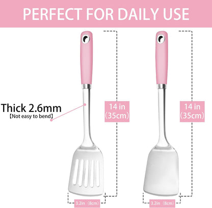 14-in Spatula Set, 18/0 Stianless Steel Heavy Duty Turner & Slotted Spatula, Kitchen Cooking Utensils Set, High Heat Resistant, Grilling Frying Serving Food, Pack of 2