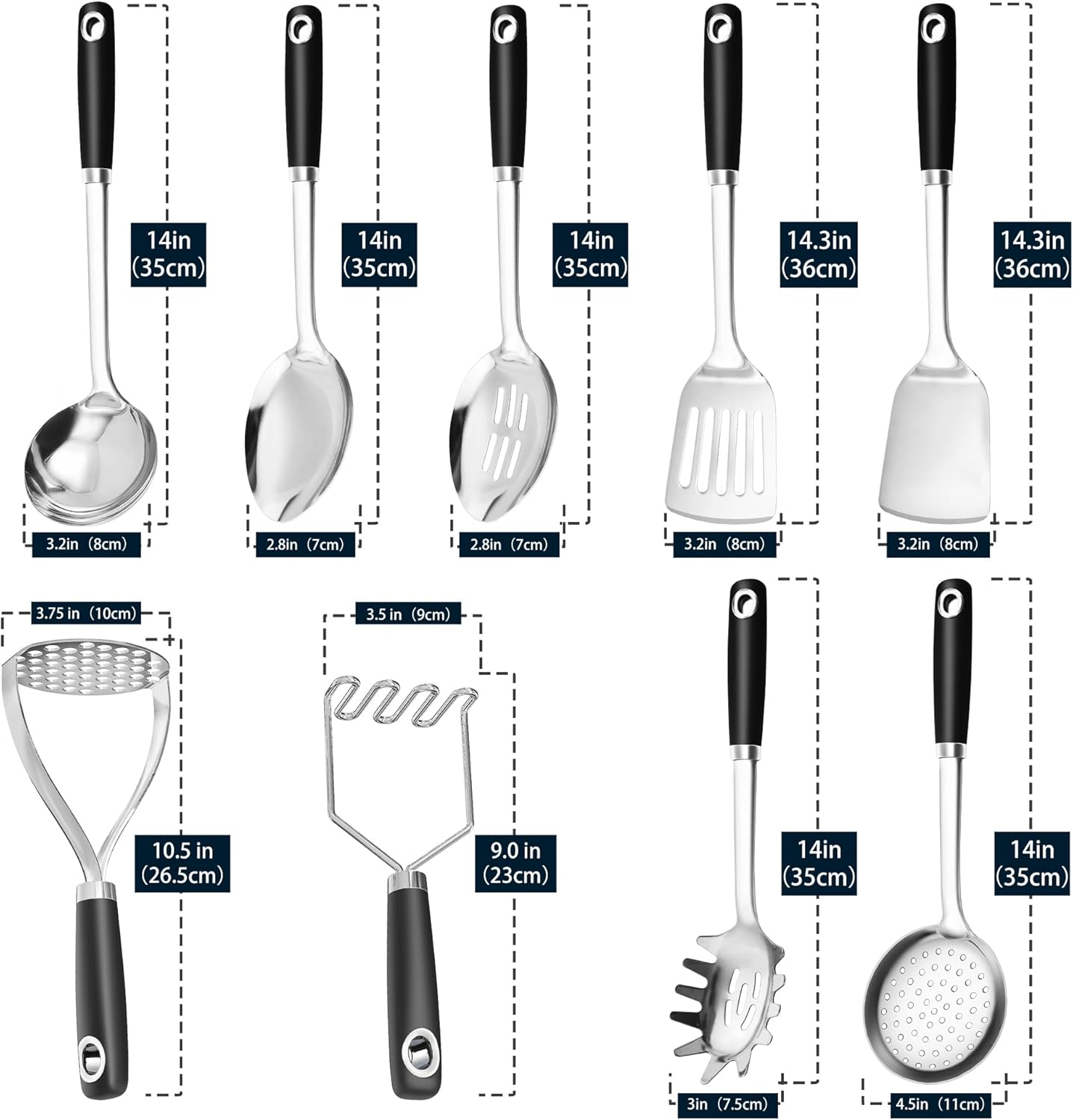 14-in Spatula Set, 18/0 Stianless Steel Heavy Duty Turner & Slotted Spatula, Kitchen Cooking Utensils Set, High Heat Resistant, Grilling Frying Serving Food, Pack of 2