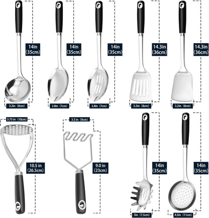 14-in Spatula Set, 18/0 Stianless Steel Heavy Duty Turner & Slotted Spatula, Kitchen Cooking Utensils Set, High Heat Resistant, Grilling Frying Serving Food, Pack of 2