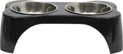 Gibson Home Bow Wow Meow 3-Piece Elevated Dog Bowl Set – Bone-Shaped Raised Feeder with 2 Stainless Steel Bowls for Medium to Large Dogs, Non-Slip, Easy to Clean, Black