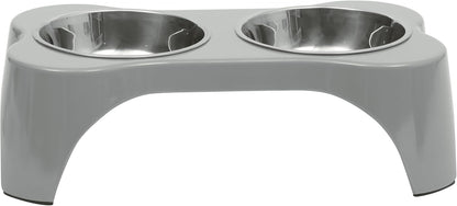 Gibson Home Bow Wow Meow 3-Piece Elevated Dog Bowl Set – Bone-Shaped Raised Feeder with 2 Stainless Steel Bowls for Medium to Large Dogs, Non-Slip, Easy to Clean, Black