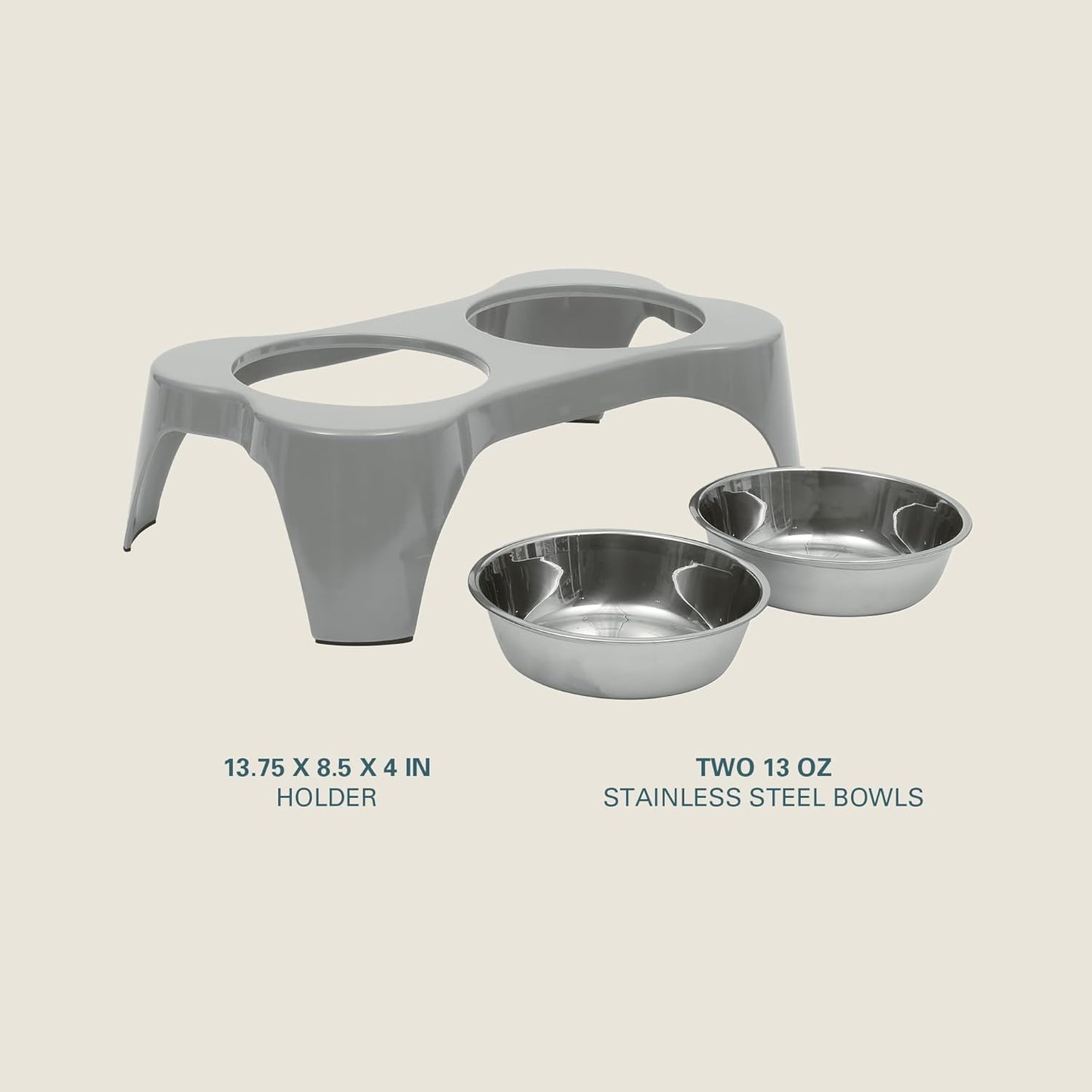 Gibson Home Bow Wow Meow 3-Piece Elevated Dog Bowl Set – Bone-Shaped Raised Feeder with 2 Stainless Steel Bowls for Medium to Large Dogs, Non-Slip, Easy to Clean, Black