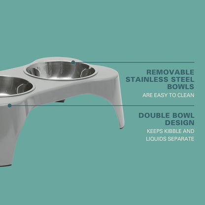 Gibson Home Bow Wow Meow 3-Piece Elevated Dog Bowl Set – Bone-Shaped Raised Feeder with 2 Stainless Steel Bowls for Medium to Large Dogs, Non-Slip, Easy to Clean, Black
