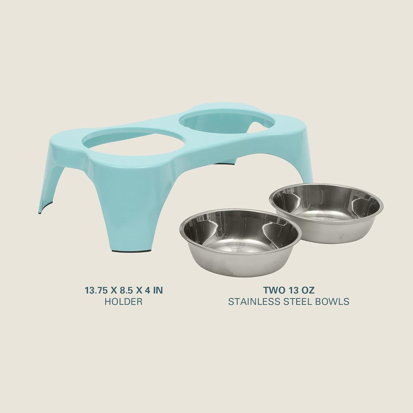 Gibson Home Bow Wow Meow 3-Piece Elevated Dog Bowl Set – Bone-Shaped Raised Feeder with 2 Stainless Steel Bowls for Medium to Large Dogs, Non-Slip, Easy to Clean, Black