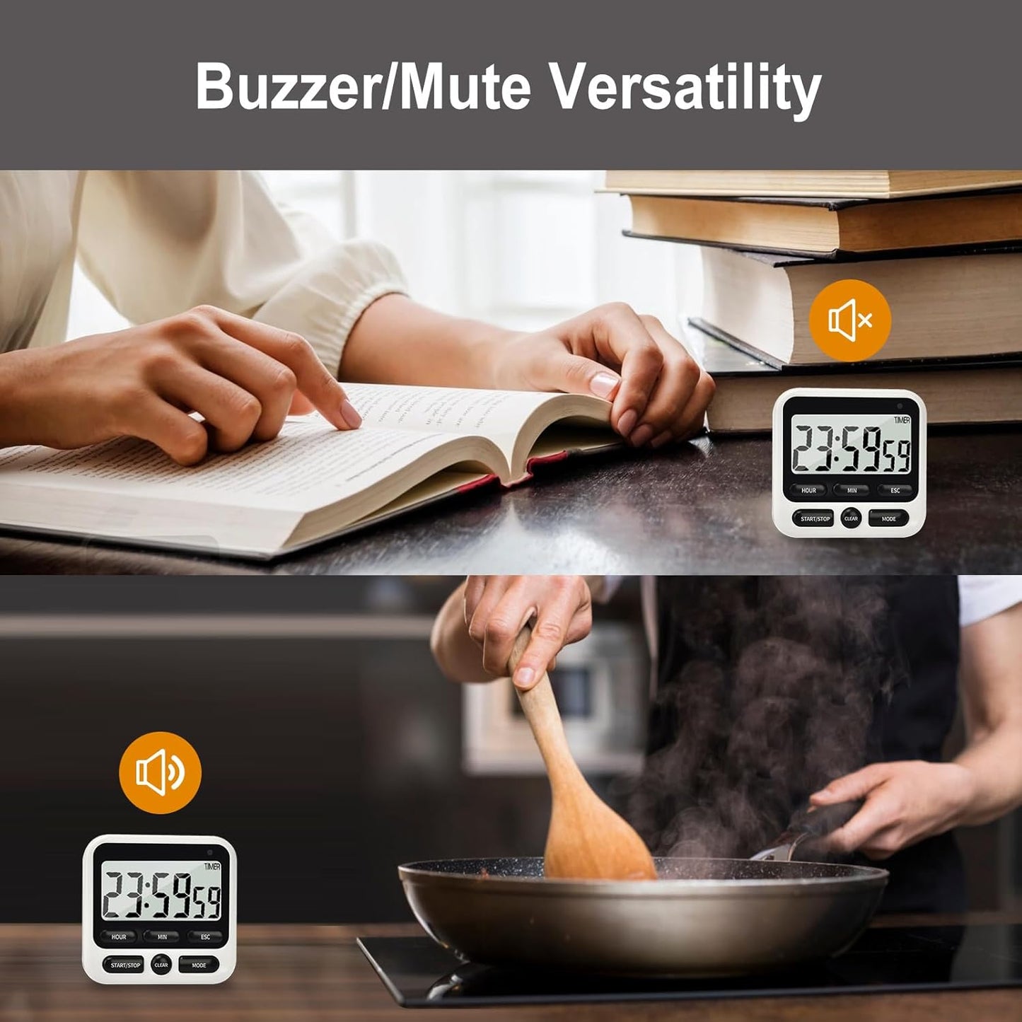 Digital Kitchen Timer with Mute/Loud Alarm,Count Up/Down, 24 Hour Clock and Alarm Function for Kids Teacher Cooking