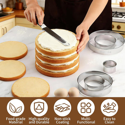 9Pcs Round Cookie Cutter Set - Stainless Steel Biscuit Cutters(2,3,3.5,4,5,6Inch) with 3 Firm Plastic Dough Scrapers – Large Circle Cookie Cutter for Baking Pastry, Donuts, Fondant & Brownies