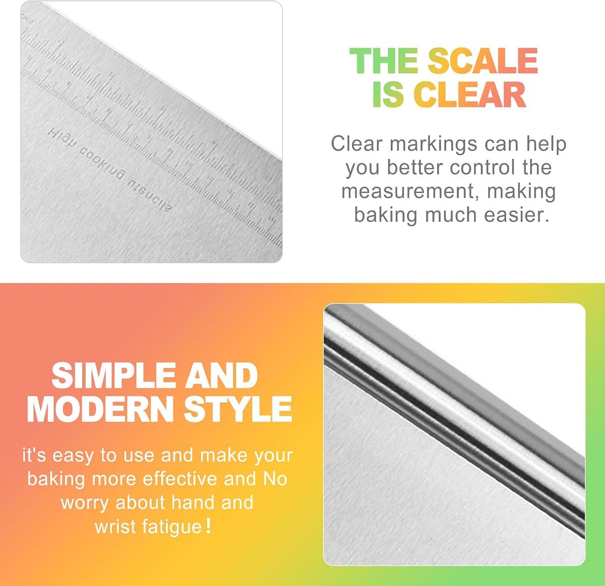 2-Pack Stainless Steel Bench Scraper – Durable Dough Cutter with Built-In Measuring Ruler (Multipurpose Tool for Pizza, Cake, Baking & Pastry Work, Easy to Clean)