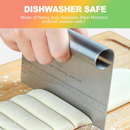 2-Pack Stainless Steel Bench Scraper – Durable Dough Cutter with Built-In Measuring Ruler (Multipurpose Tool for Pizza, Cake, Baking & Pastry Work, Easy to Clean)