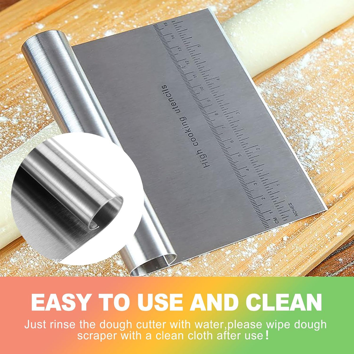 2-Pack Stainless Steel Bench Scraper – Durable Dough Cutter with Built-In Measuring Ruler (Multipurpose Tool for Pizza, Cake, Baking & Pastry Work, Easy to Clean)
