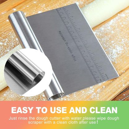 2-Pack Stainless Steel Bench Scraper – Durable Dough Cutter with Built-In Measuring Ruler (Multipurpose Tool for Pizza, Cake, Baking & Pastry Work, Easy to Clean)