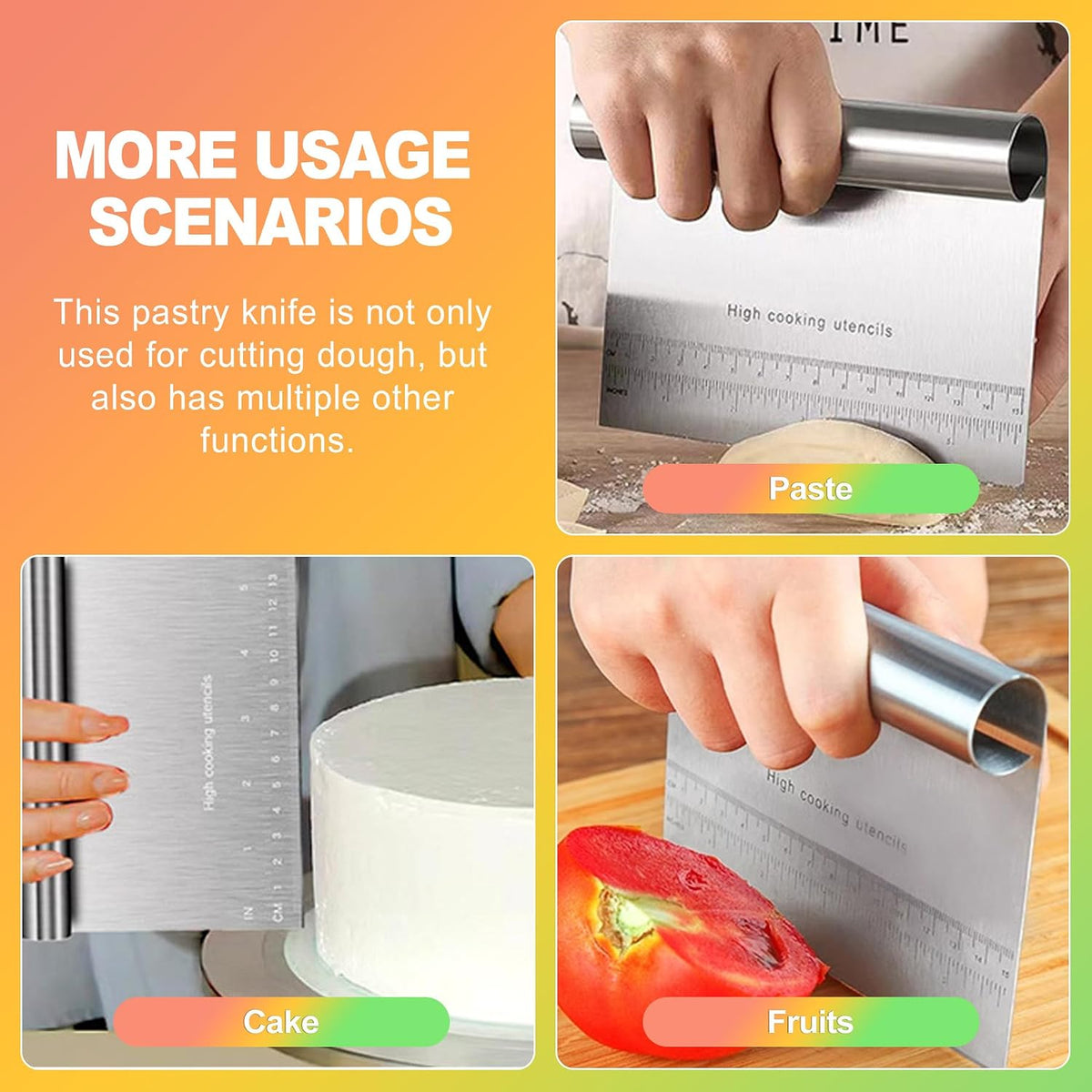 2-Pack Stainless Steel Bench Scraper – Durable Dough Cutter with Built-In Measuring Ruler (Multipurpose Tool for Pizza, Cake, Baking & Pastry Work, Easy to Clean)