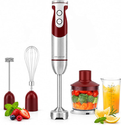 5-in-1 Immersion Hand Blender, 400W, Variable Speed, Red