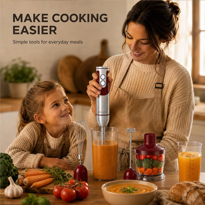 5-in-1 Immersion Hand Blender, 400W, Variable Speed, Red