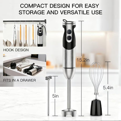 5-in-1 Immersion Hand Blender, 400W, Variable Speed, Red