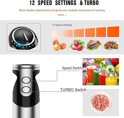 5-in-1 Immersion Hand Blender, 400W, Variable Speed, Red