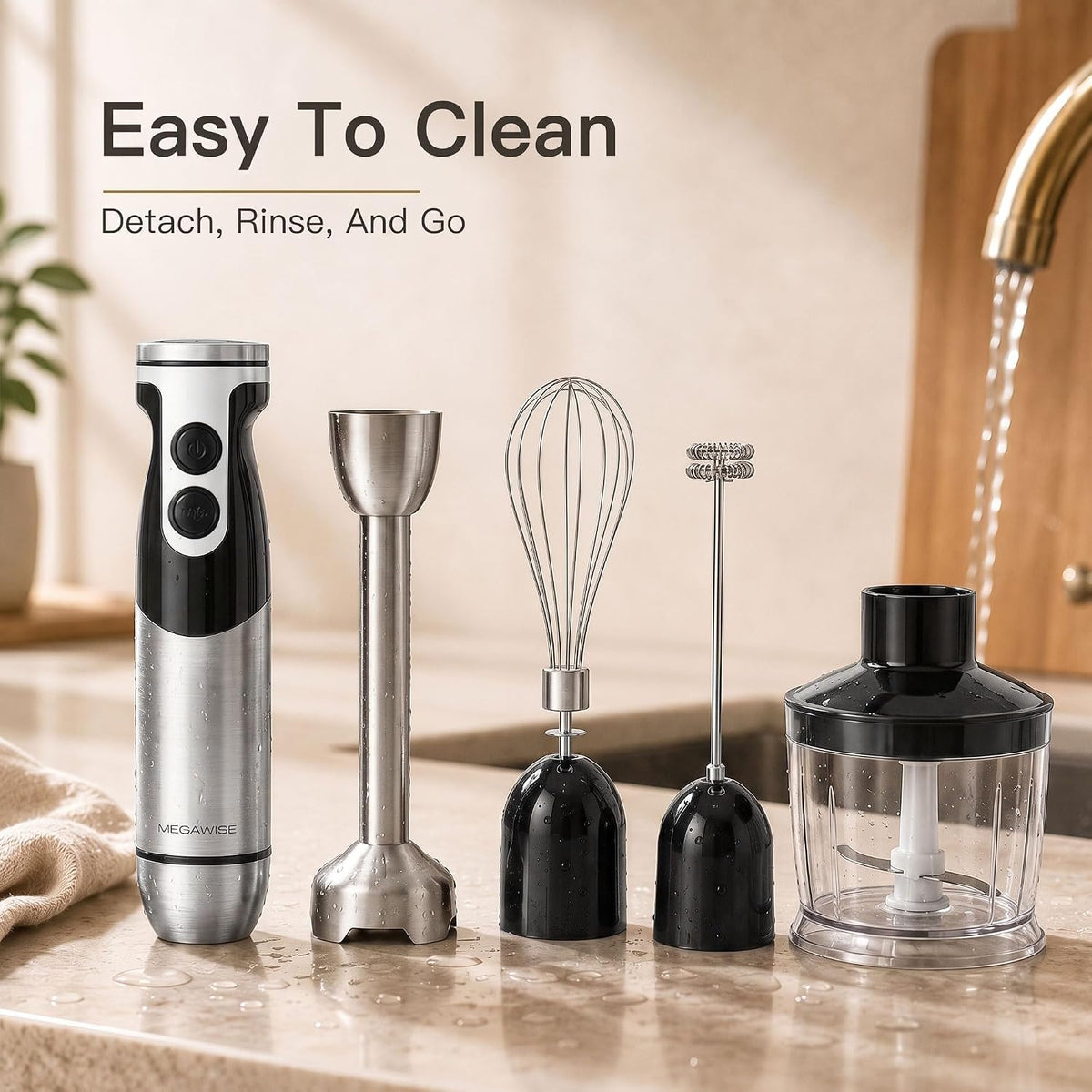 5-in-1 Immersion Hand Blender, 400W, Variable Speed, Red