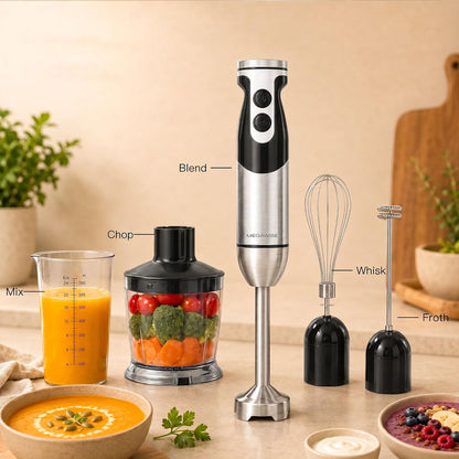 5-in-1 Immersion Hand Blender, 400W, Variable Speed, Red