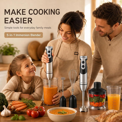 5-in-1 Immersion Hand Blender, 400W, Variable Speed, Red
