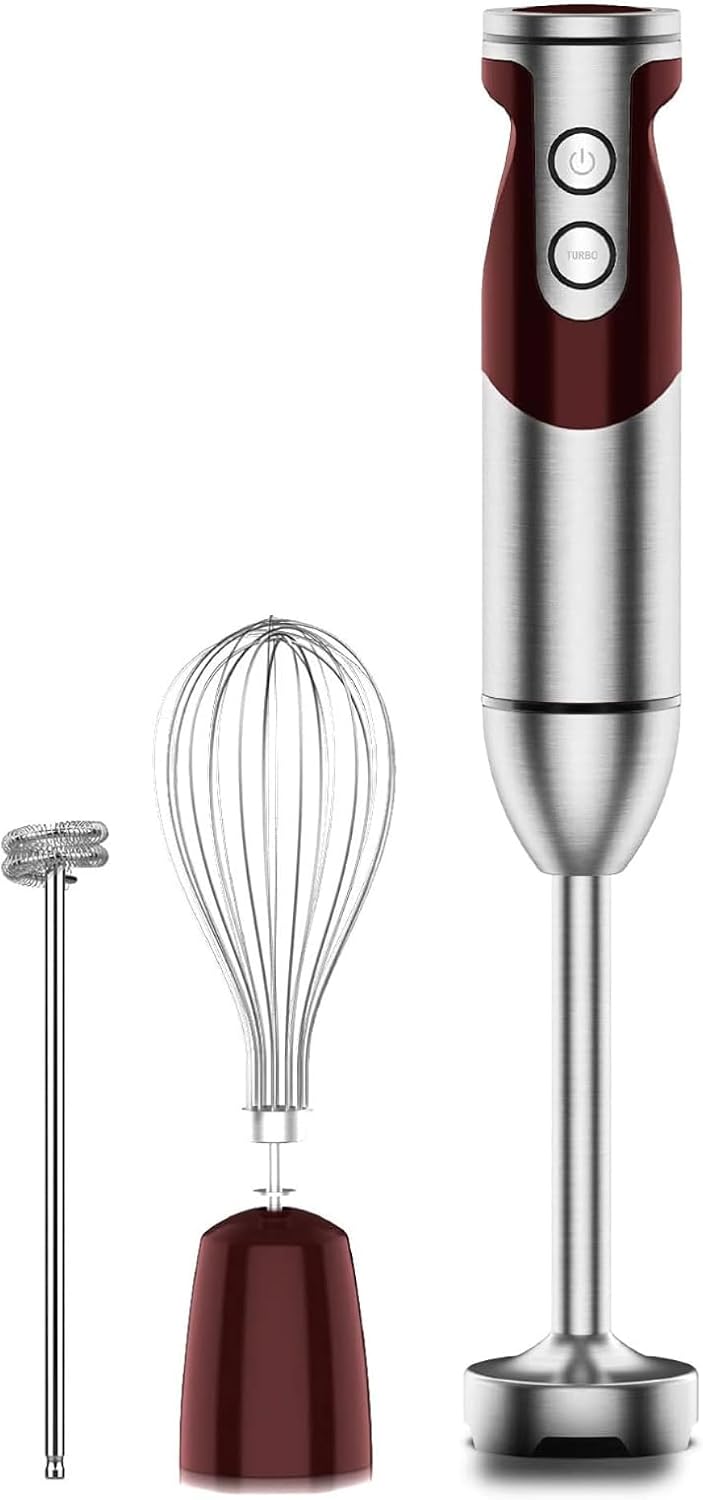 5-in-1 Immersion Hand Blender, 400W, Variable Speed, Red
