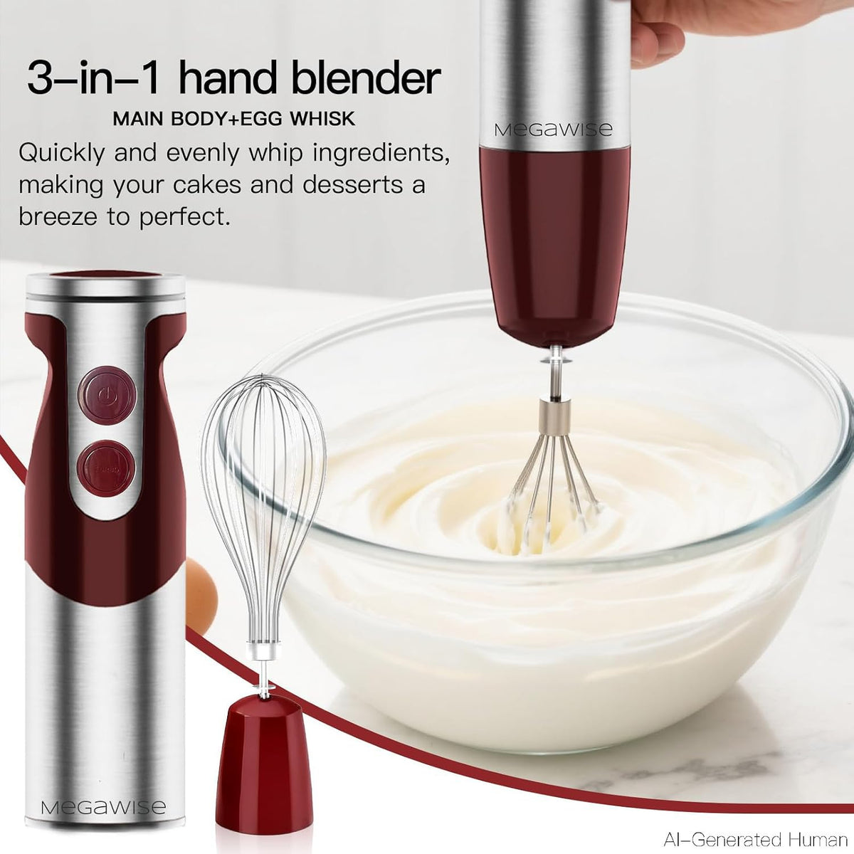 5-in-1 Immersion Hand Blender, 400W, Variable Speed, Red