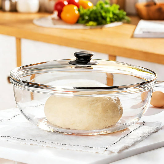 Large 6 QT Glass Mixing Bowl with Lid | Sourdough Bread Proofing, Bread Making