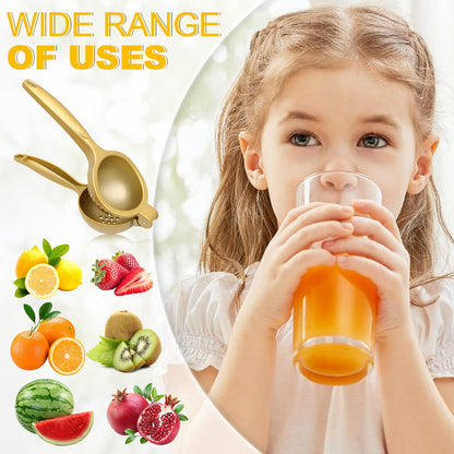 Lemon Squeezer, Heavy Duty Zinc Alloy Manual Citrus Juicer and Lime Squeezer, Handheld Fruit Press for Maximum Juice Extraction, Easy to Clean Metal Hand Juicer for Cooking & Cocktails, Gold