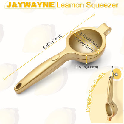 Lemon Squeezer, Heavy Duty Zinc Alloy Manual Citrus Juicer and Lime Squeezer, Handheld Fruit Press for Maximum Juice Extraction, Easy to Clean Metal Hand Juicer for Cooking & Cocktails, Gold