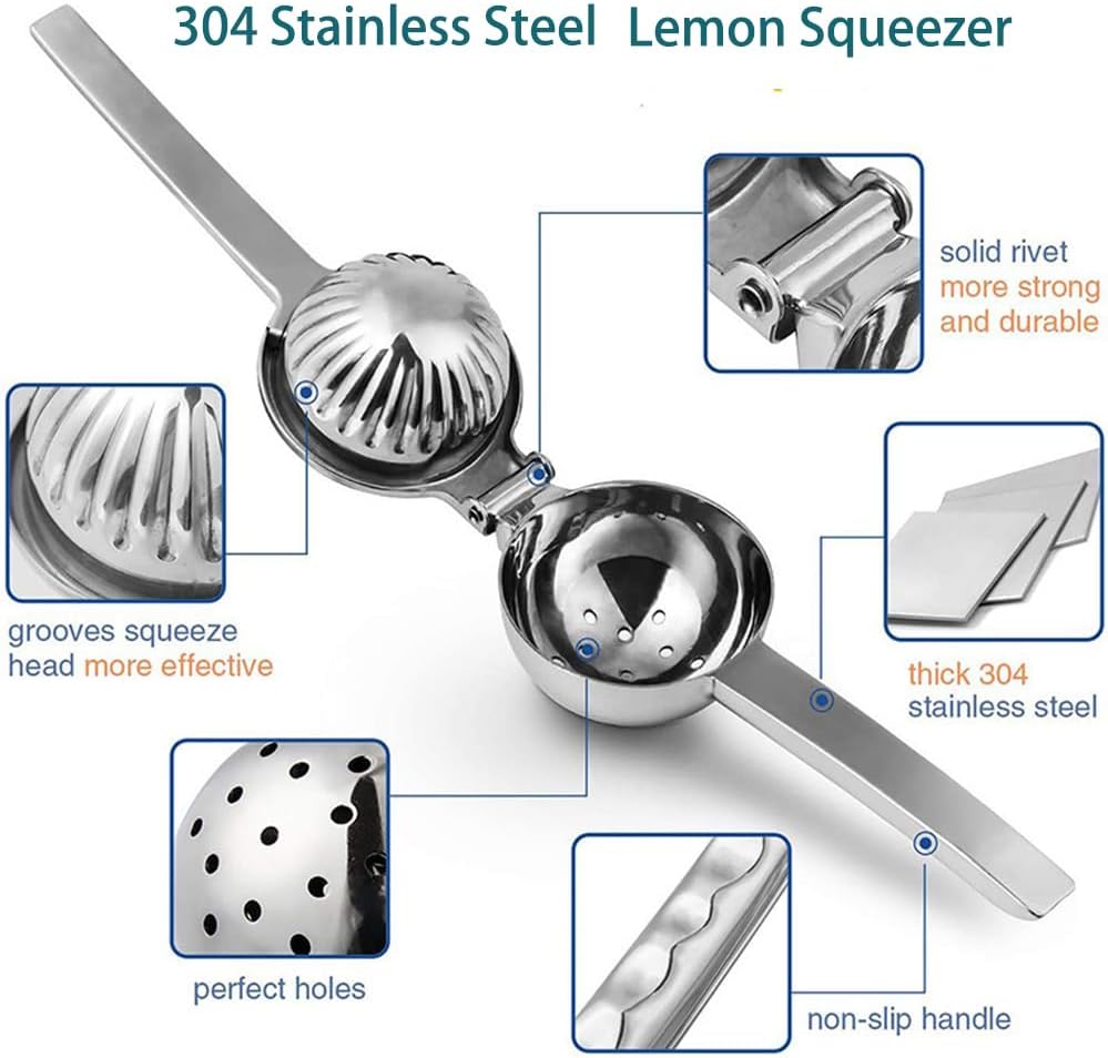 Lemon Squeezer, Heavy Duty Zinc Alloy Manual Citrus Juicer and Lime Squeezer, Handheld Fruit Press for Maximum Juice Extraction, Easy to Clean Metal Hand Juicer for Cooking & Cocktails, Gold