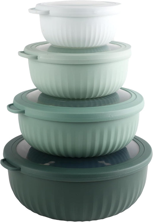 Prep Bowls with Lids- Wide and Deep Nesting Plastic Small Mixing Bowl Set with Lids, 8 Piece Set - Wide Bowls, Sage