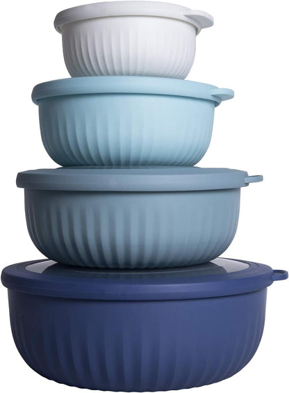Prep Bowls with Lids- Wide and Deep Nesting Plastic Small Mixing Bowl Set with Lids, 8 Piece Set - Wide Bowls, Sage