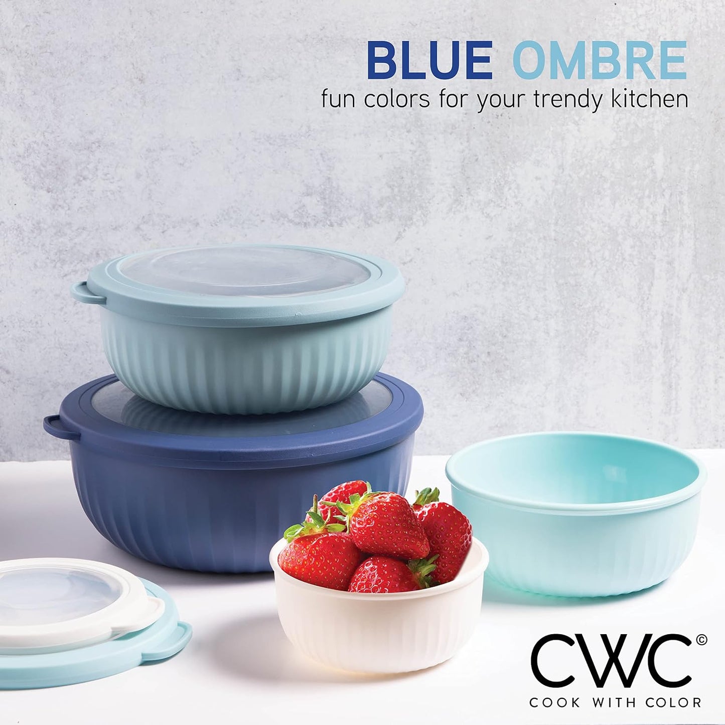 Prep Bowls with Lids- Wide and Deep Nesting Plastic Small Mixing Bowl Set with Lids, 8 Piece Set - Wide Bowls, Sage
