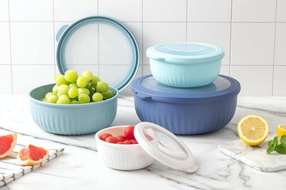 Prep Bowls with Lids- Wide and Deep Nesting Plastic Small Mixing Bowl Set with Lids, 8 Piece Set - Wide Bowls, Sage