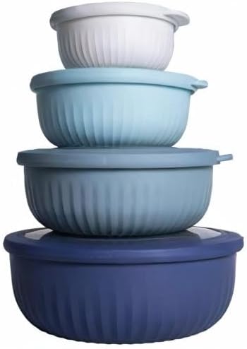Prep Bowls with Lids- Wide and Deep Nesting Plastic Small Mixing Bowl Set with Lids, 8 Piece Set - Wide Bowls, Sage
