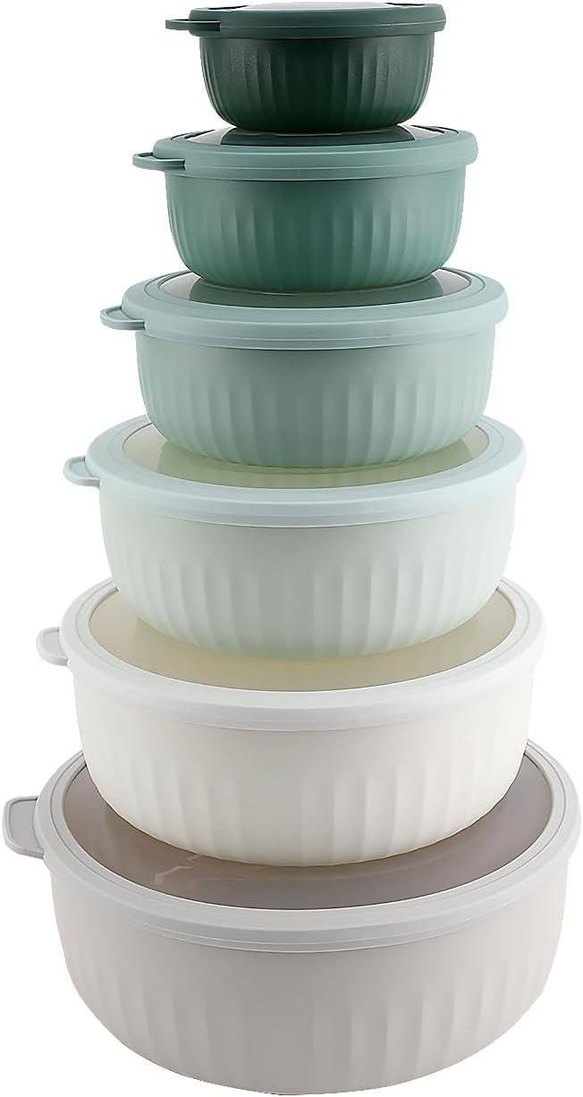 Prep Bowls with Lids- Wide and Deep Nesting Plastic Small Mixing Bowl Set with Lids, 8 Piece Set - Wide Bowls, Sage