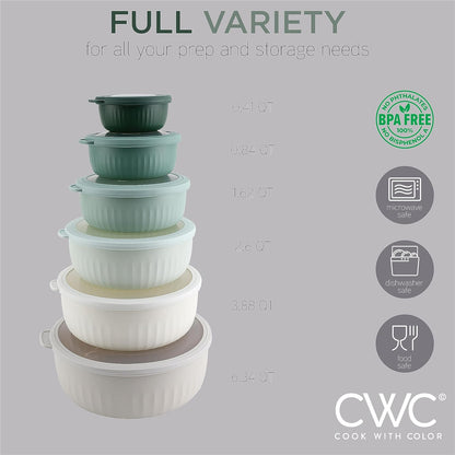 Prep Bowls with Lids- Wide and Deep Nesting Plastic Small Mixing Bowl Set with Lids, 8 Piece Set - Wide Bowls, Sage
