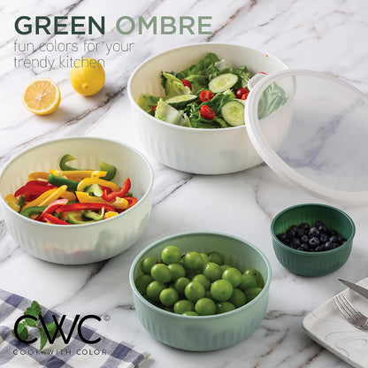 Prep Bowls with Lids- Wide and Deep Nesting Plastic Small Mixing Bowl Set with Lids, 8 Piece Set - Wide Bowls, Sage