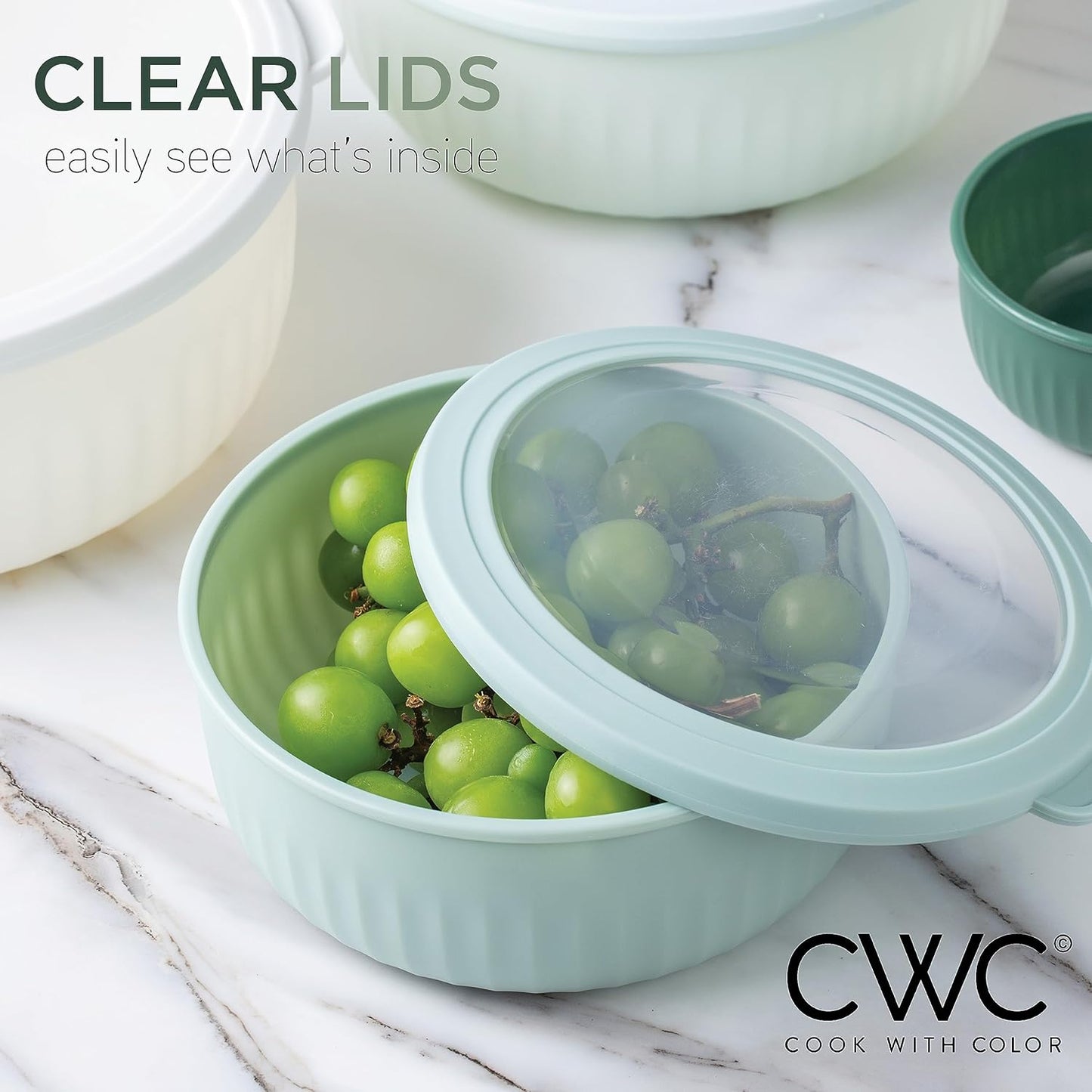 Prep Bowls with Lids- Wide and Deep Nesting Plastic Small Mixing Bowl Set with Lids, 8 Piece Set - Wide Bowls, Sage