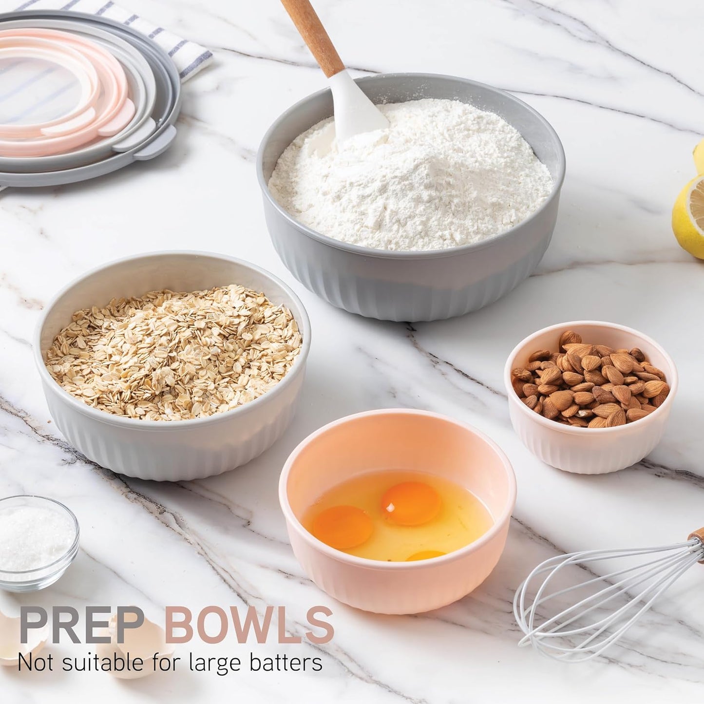 Prep Bowls with Lids- Wide and Deep Nesting Plastic Small Mixing Bowl Set with Lids, 8 Piece Set - Wide Bowls, Sage